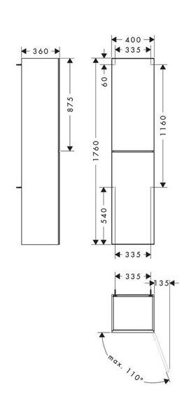 HG Hochschrank Xevolos E 1160x400x360mm TA re Ko gr ma Fr gr met