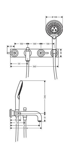 3-Loch Wannenarmatur AXOR CITTERIO DN 15 UP m Pl m Hebelgr. brushed brass