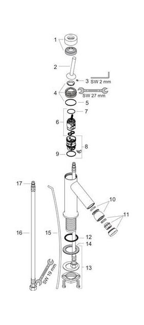 Einhebel-Bidetmischer AXOR STARCK DN 15 m ZAG 1 1/4Zoll chrom