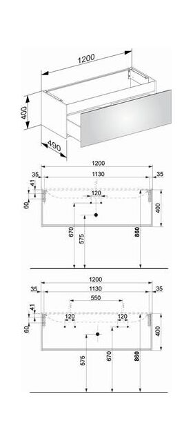 Keuco Waschtischunterbau X-LINE 1200x400x490mm vulkanit