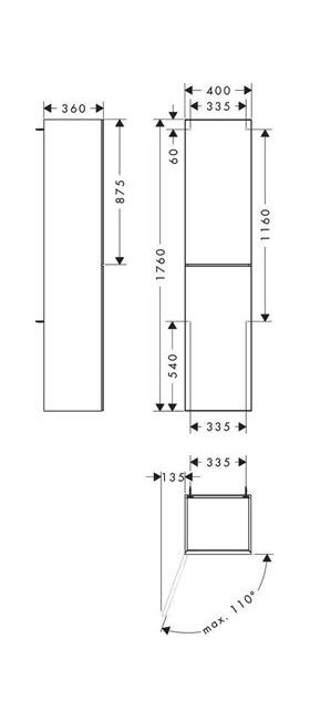 HG Hochschrank Xevolos E 1160x400x360mm TA li Ko beige ma Fr bro