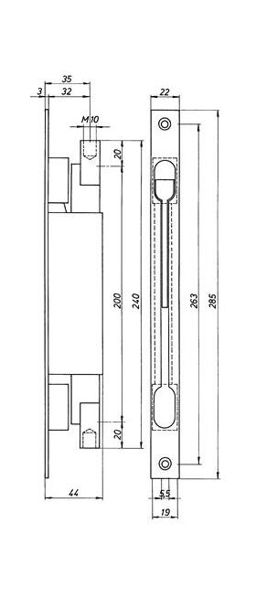 Kantriegel 9221 Stulpl.285mm Stulp-B.22mm STA verz.Hub 20mm DENI