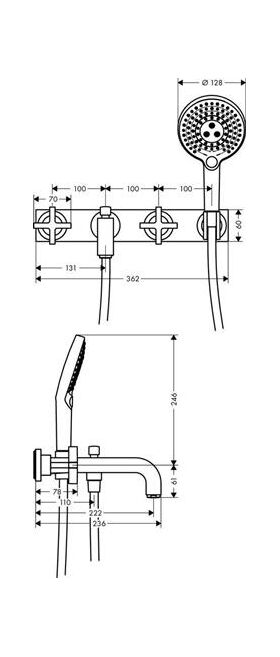 3-Loch Wannenarmatur AXOR CITTERIO DN 15 UP m Pl m Kreuzgr. bru bl chrome