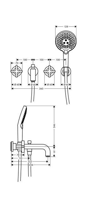 3-Loch-Wannenarmatur AXOR CITTERIO DN 15 UP m Ros. m Kreuzgr. bru bronze