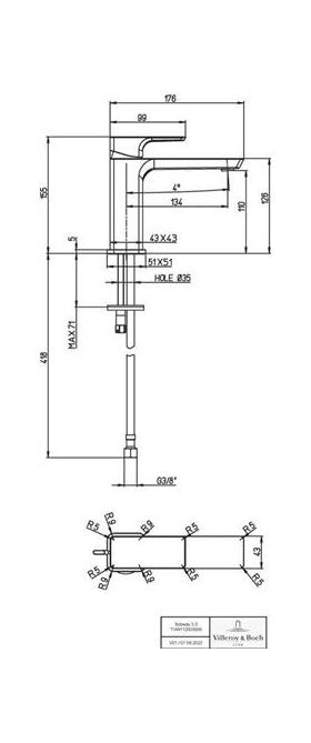 V&B EH-WTbatt SUBWAY 3.0 51x176x155mm, ohne Ablaufgarnitur chrom