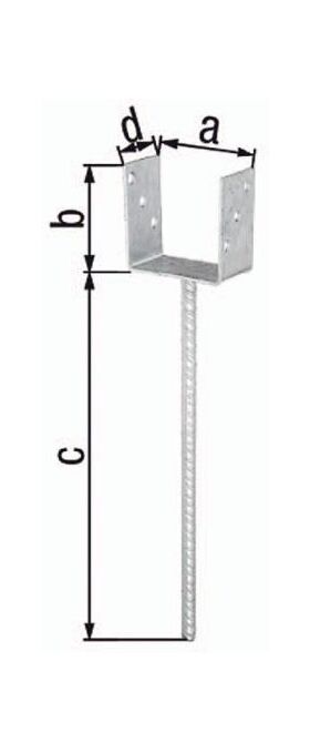 U-Pfostenträger ETA-10/0210 101x100x400x60mm TZN m.ext.langem Betonanker GAH