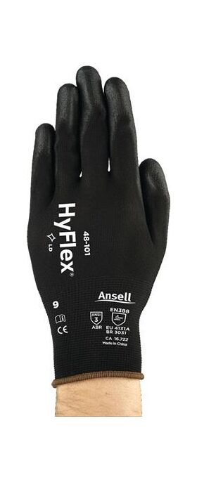 Handschuhe HyFlex® 48-101 Gr.7 schwarz EN 388 PSA II Nyl.m.PU ANSELL - VPE: 12