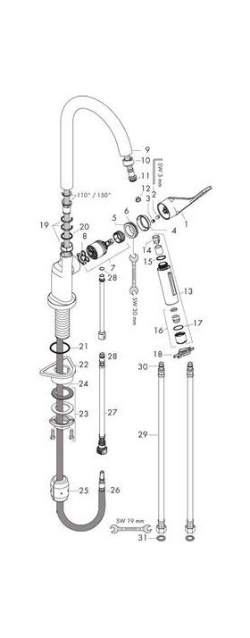 Einhebel-Spültischmischer AXOR CITTERIO DN 15, mit Ausziehbrause chrom