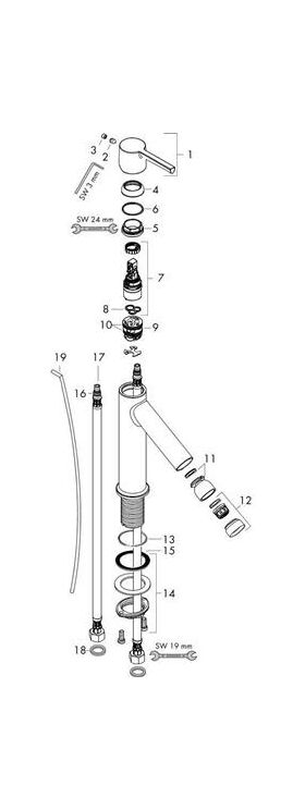 Einhebel-Bidetmischer AXOR STARCK DN 15 m HGri m ZAG 1 1/4Zoll pol. bl chrome