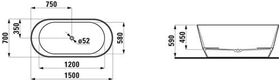 Laufen Badewanne LAUFEN PRO 1500x700mm, freistehend weiß