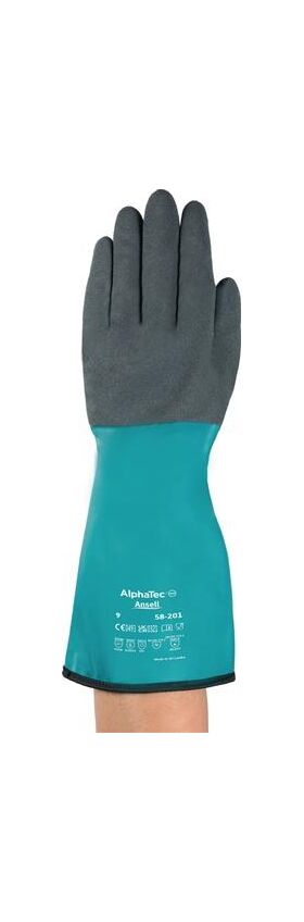 Chemikalienhandschuh AlphaTec 58-201 Gr.8 grün/grau EN 388,EN 374 PSA III - VPE: 6