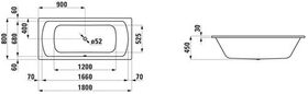 Laufen Einbau-Badewanne LAUFEN PRO 1800x800mm, Auslauf mittig weiß