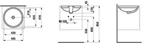 Laufen Einbauwaschtisch LAUFEN PRO C a 465x470mm in 420x420mm m ÜL o HL we LC