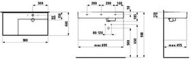 Laufen Waschtisch KARTELL 900x460mm Abl. li o ÜL 1 HL-Ausf. we LCC