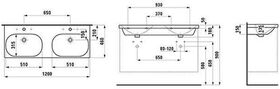 Laufen Doppelwaschtisch LUA 120x46cm unterbauf m ÜL 3-HL weiß