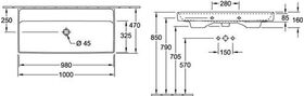 V&B Schrankwaschtisch COLLARO 1000x470mm o ÜL ohne HL we