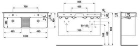 Laufen Doppelwaschtisch VAL 1200x400mm LCC we m ÜL ein Hahnloch