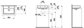 Laufen Aufsatz-HWB LAUFEN PRO S 450x340mm m ÜL 1 HL-Ausf. weiß LCC